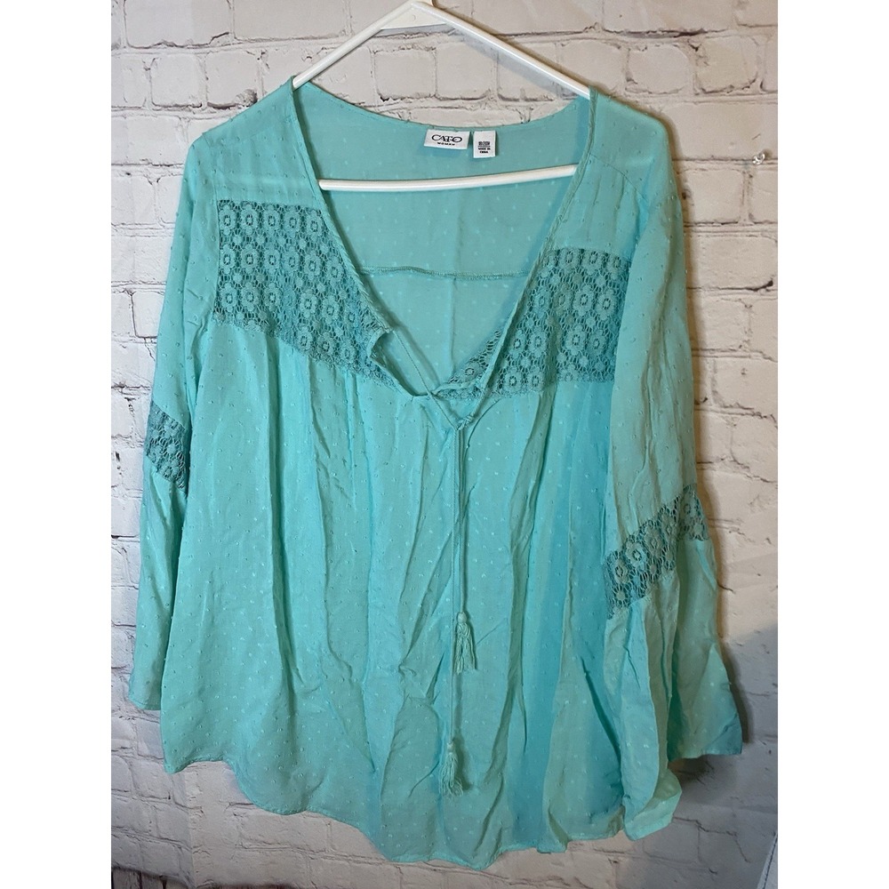 Cato womens half sleeve Sheer Turquoise blouse size 18/20 Cottage Core